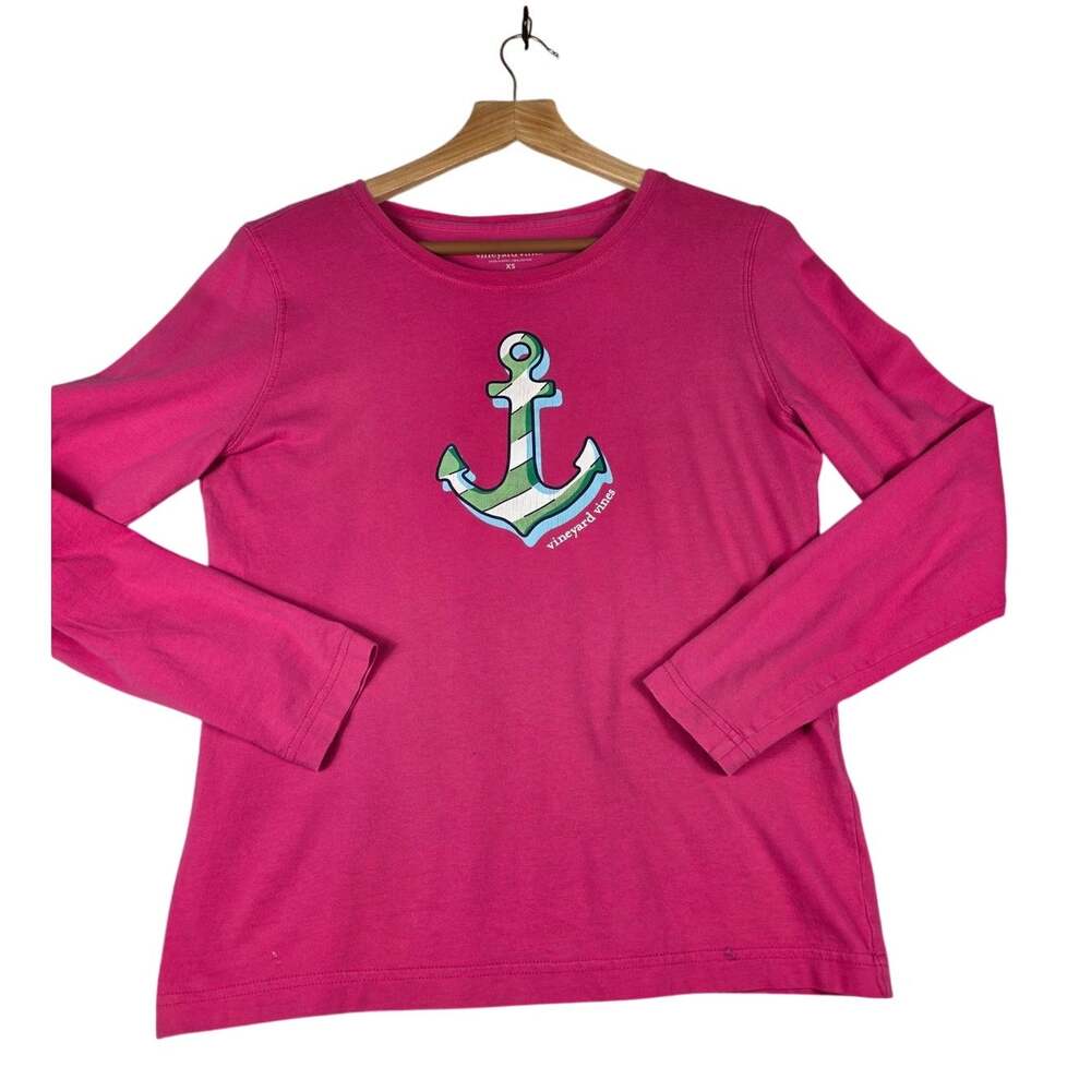 Vineyard Vines Pink Striped Anchor Long Sleeve Shirt